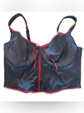 Cacique Burgundy Corset Bra Top Size 44 Black/Red Padded Adjustable Straps